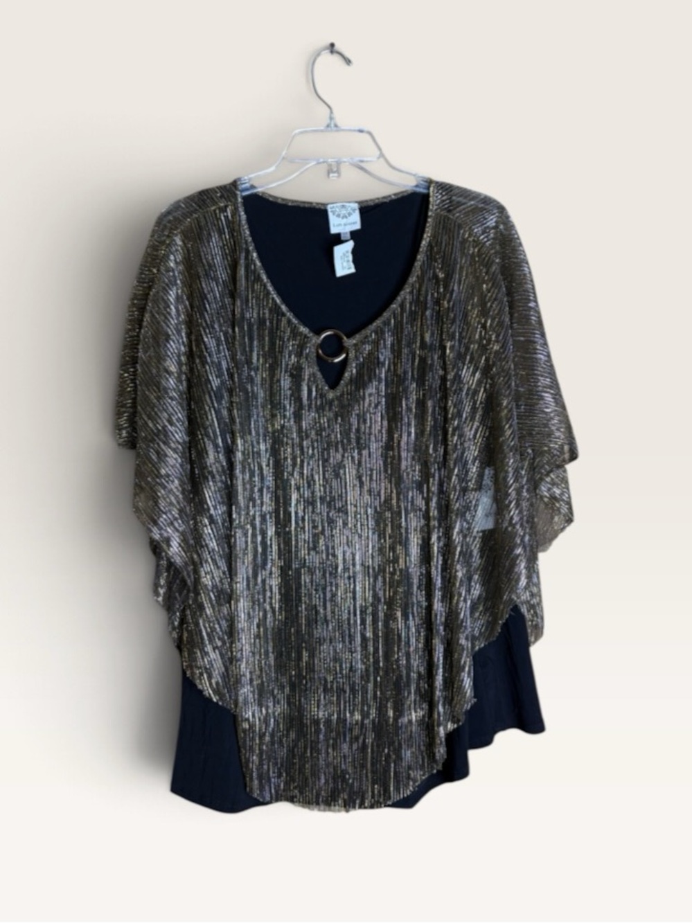 Late August 2X NWT Metallic Gold Silver Black Poncho Top Ring Neck